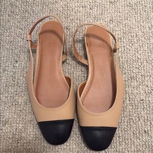 Tan and Black Cap-Toe Flats slingback